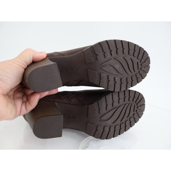 Clarks Women's Verona Trish Boot Size 9 Block Heel Bootie Brown Leather Comfy - Picture 9 of 12